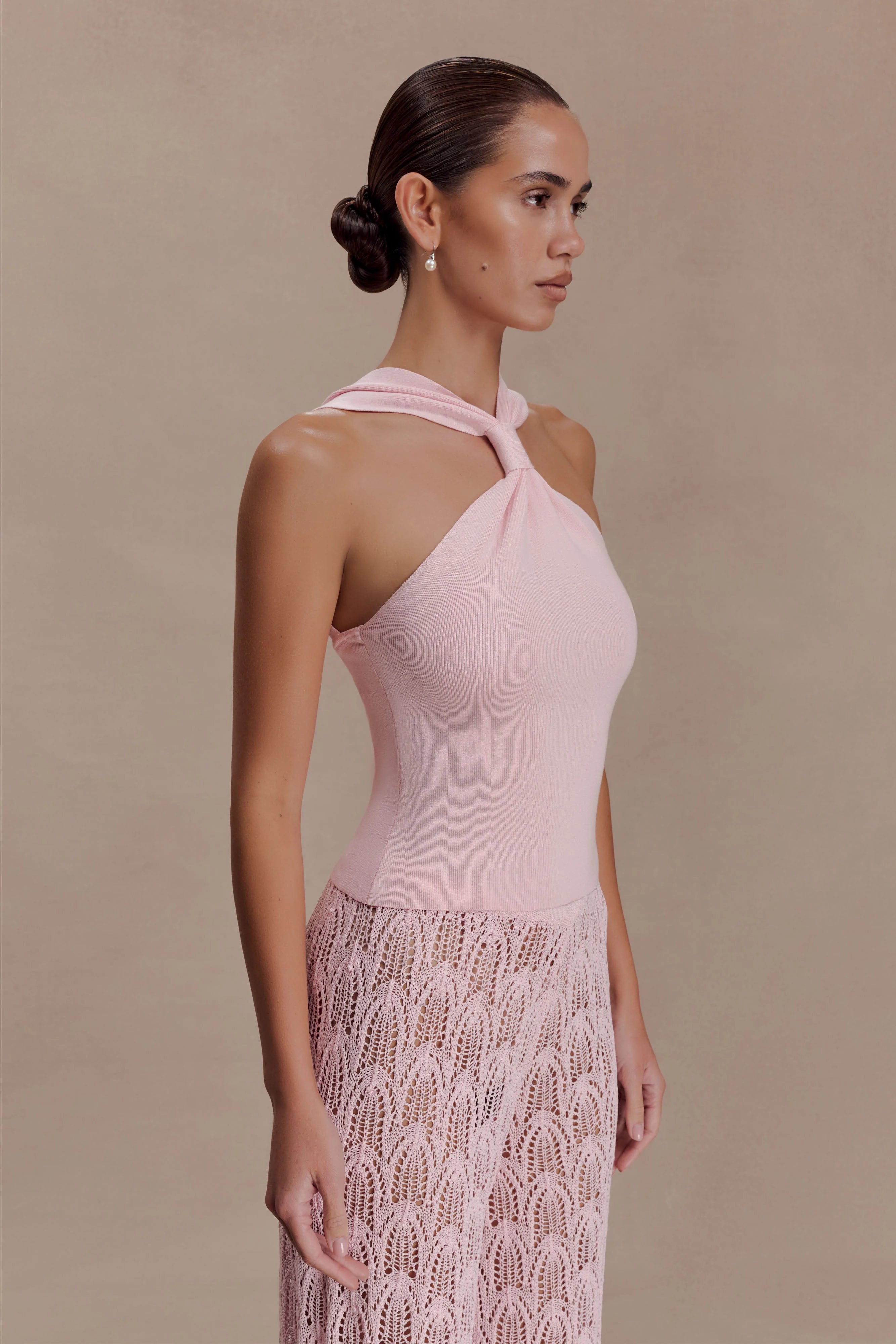 Angelika Twist Front Knit Top - Baby Pink