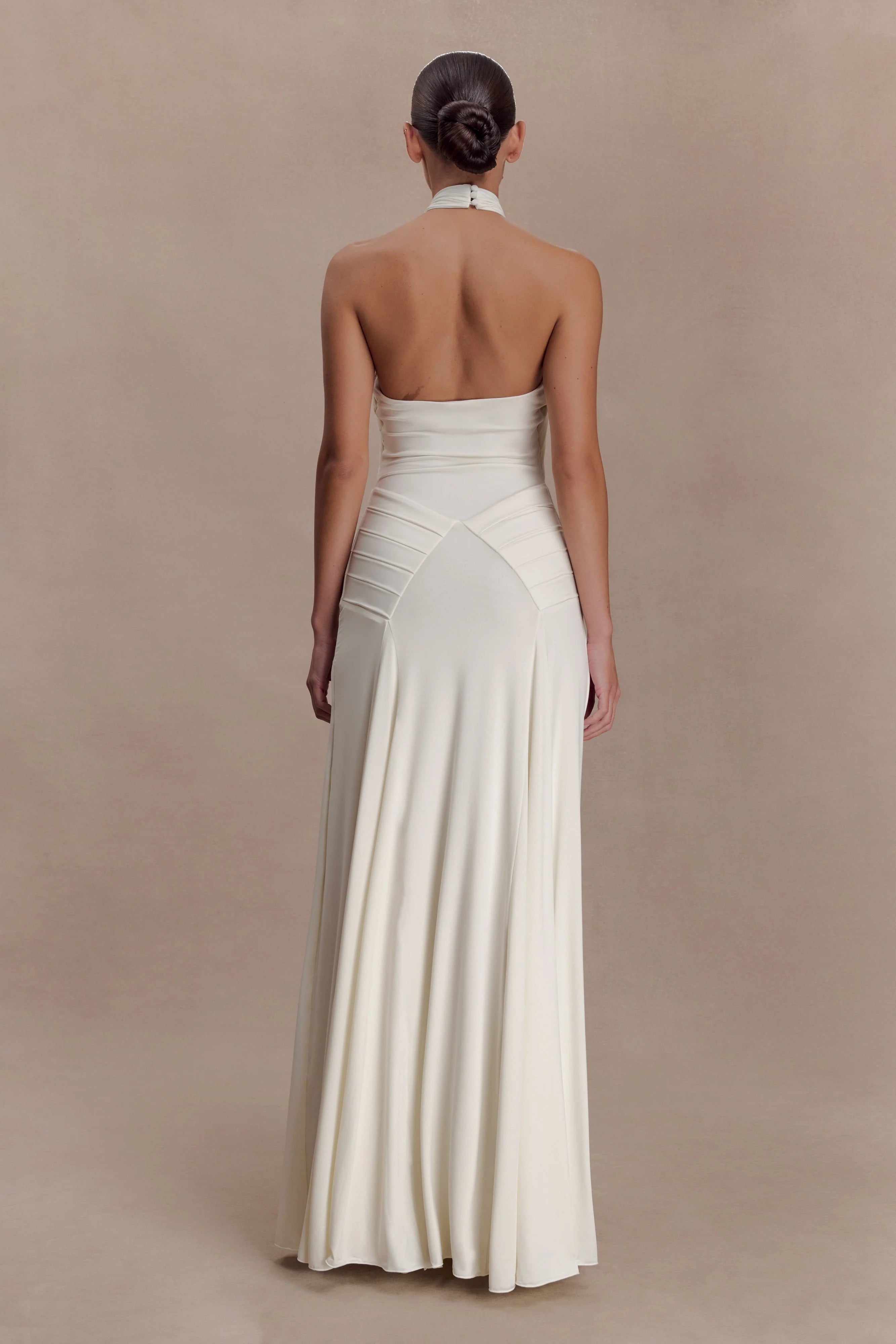 Indira Gathered Slinky Halter Maxi Dress - Ivory